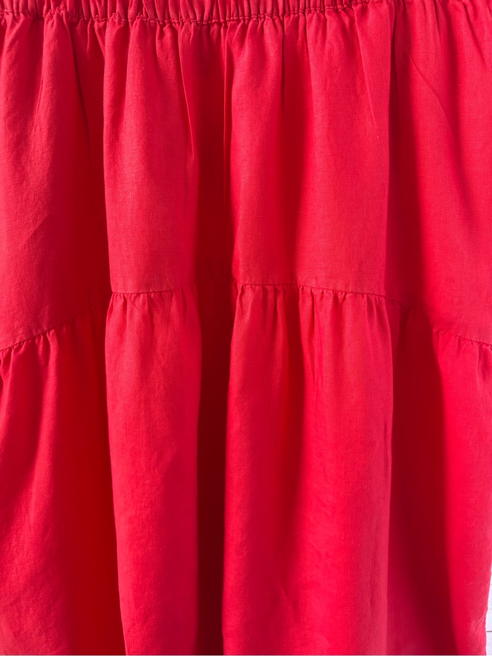 Joie Linen XL Red Tier Maxi Skirt Pockets Pull On Elastic Back Waist Beach Boho - Picture 9 of 12